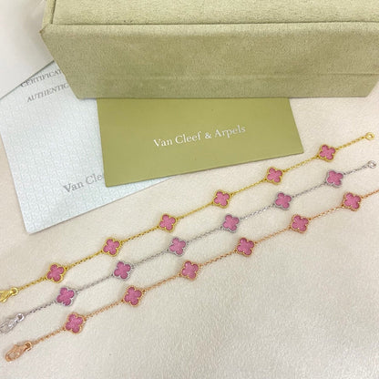 [Marins]2026 NEW CLOVER 6 MOTIF BUBBLE PINK ENAMEL BRACELET