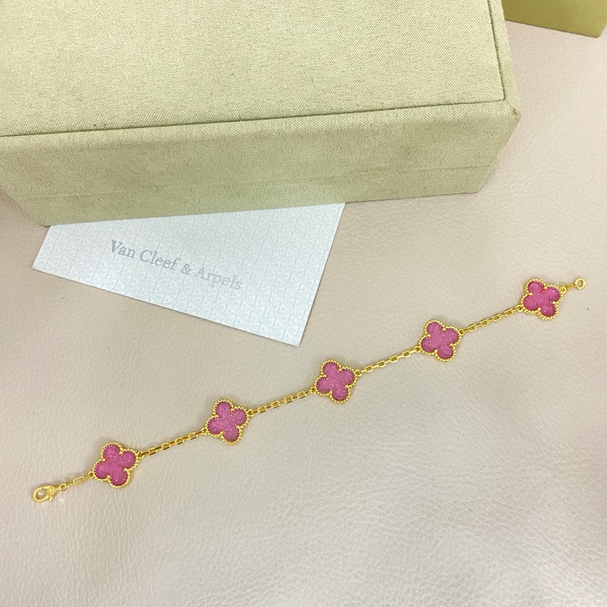 [Marins]NEW BUBBLE PINK ENAMEL 5-FLOWER BRACELET