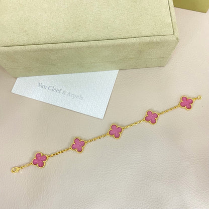 [Marins]NEW BUBBLE PINK ENAMEL 5-FLOWER BRACELET