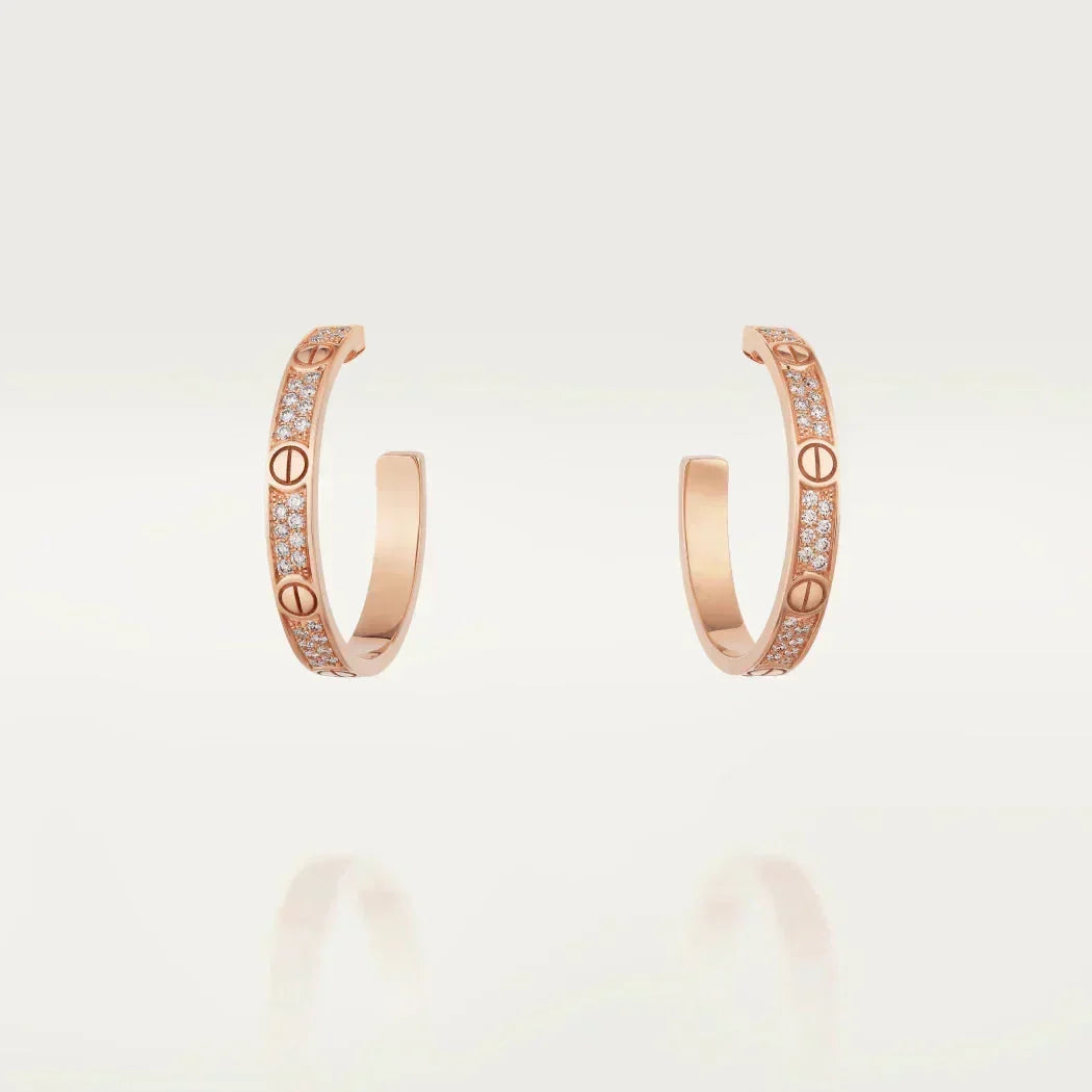 [Marins]LOVE DIAMOND PINK GOLD HOOP EARRINGS