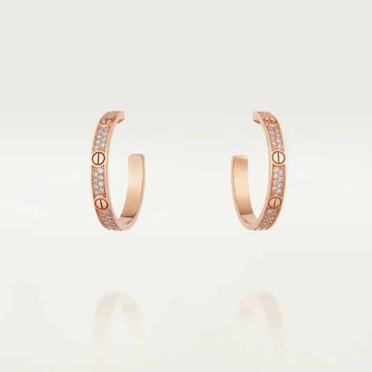 [Marins]LOVE DIAMOND PINK GOLD HOOP EARRINGS