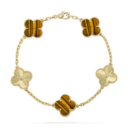 [Marins] CLOVER 5 MOTIFS TIGER EYE BRACELET COLLECTION