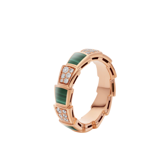 [Marins]SERPENTI RING PINK GOLD MALACHITE DIAMOND PAVED 4MM