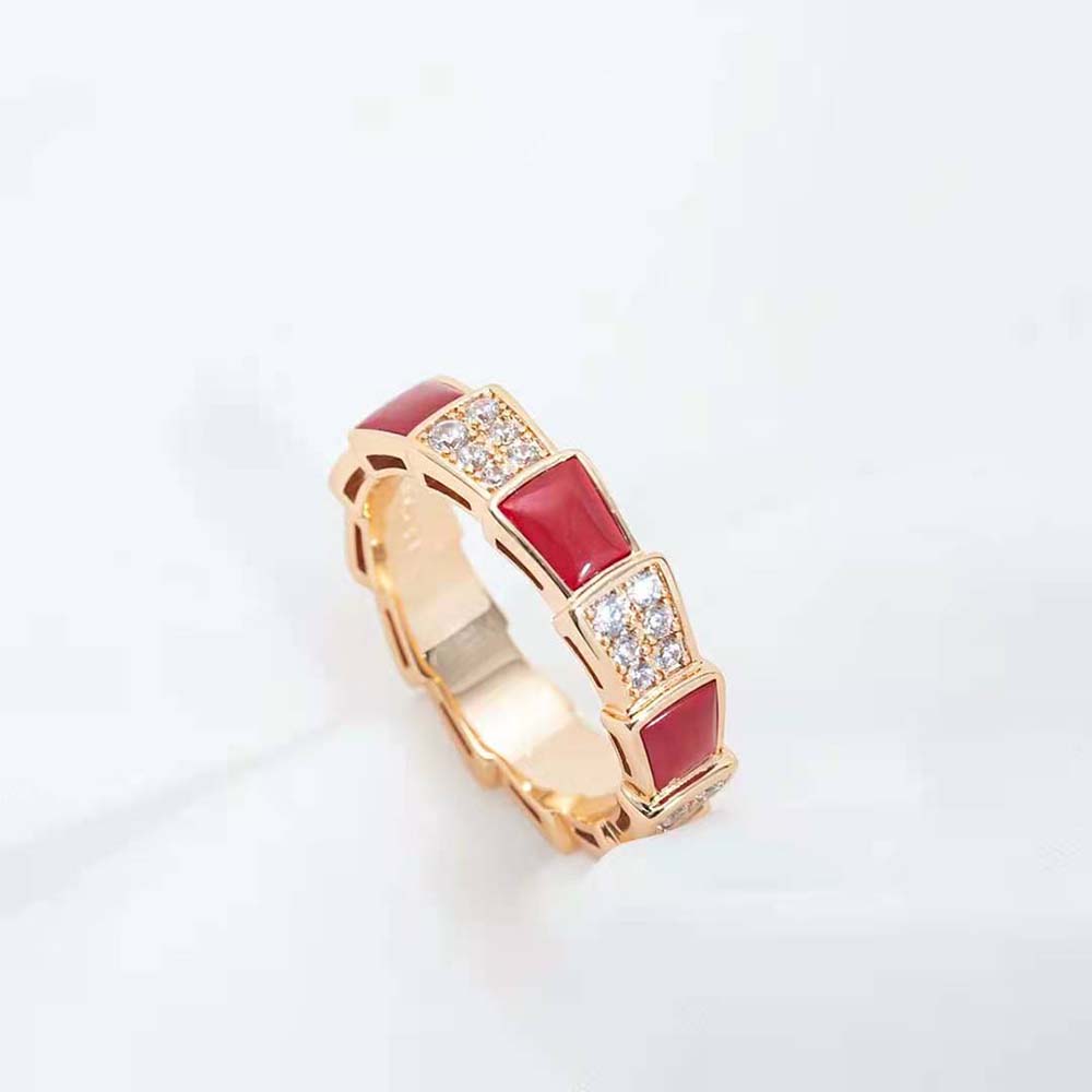 [Marins]SERPENTI RING PINK GOLD CARNELIAN DIAMOND PAVED 4MM