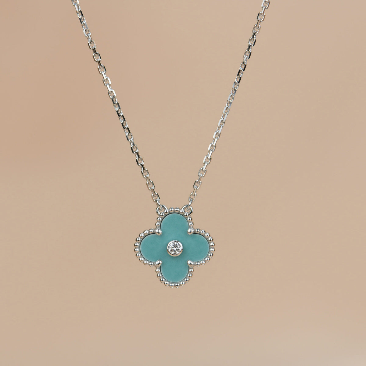 [Marins]CLOVER 15MM DIAMOND SVRES PORCELAIN  NECKLACE SILVER