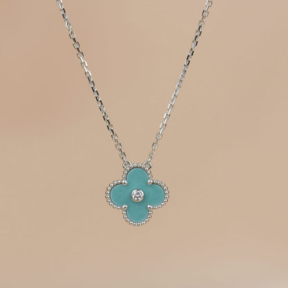 [Marins]CLOVER 15MM DIAMOND SVRES PORCELAIN  NECKLACE SILVER