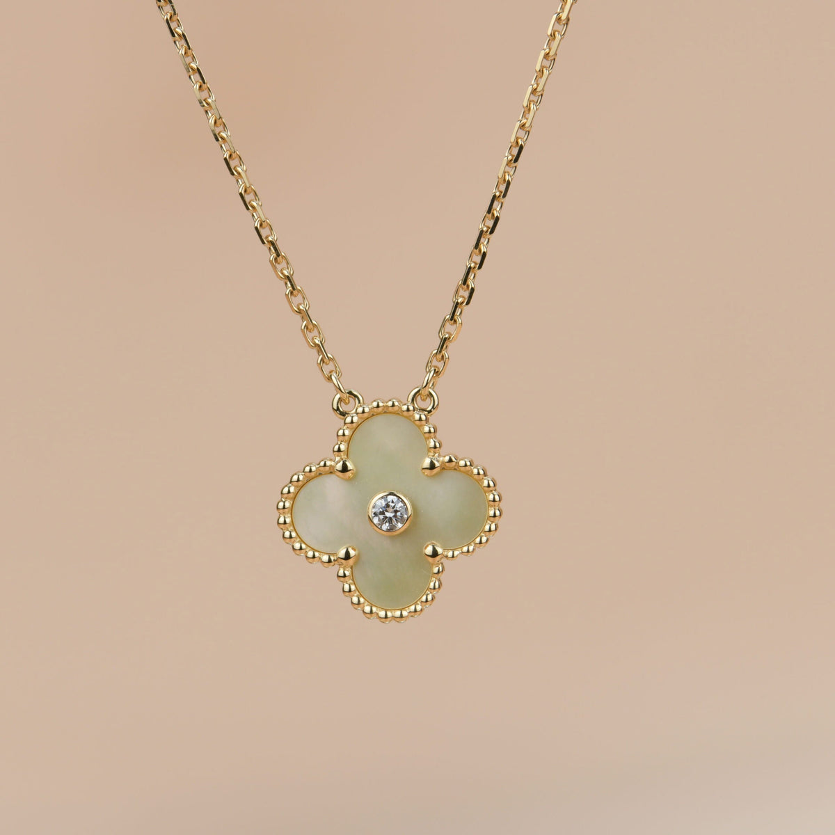 [Marins]CLOVER 15MM DIAMOND GOLD MOTHER OF PEARL NECKLACE