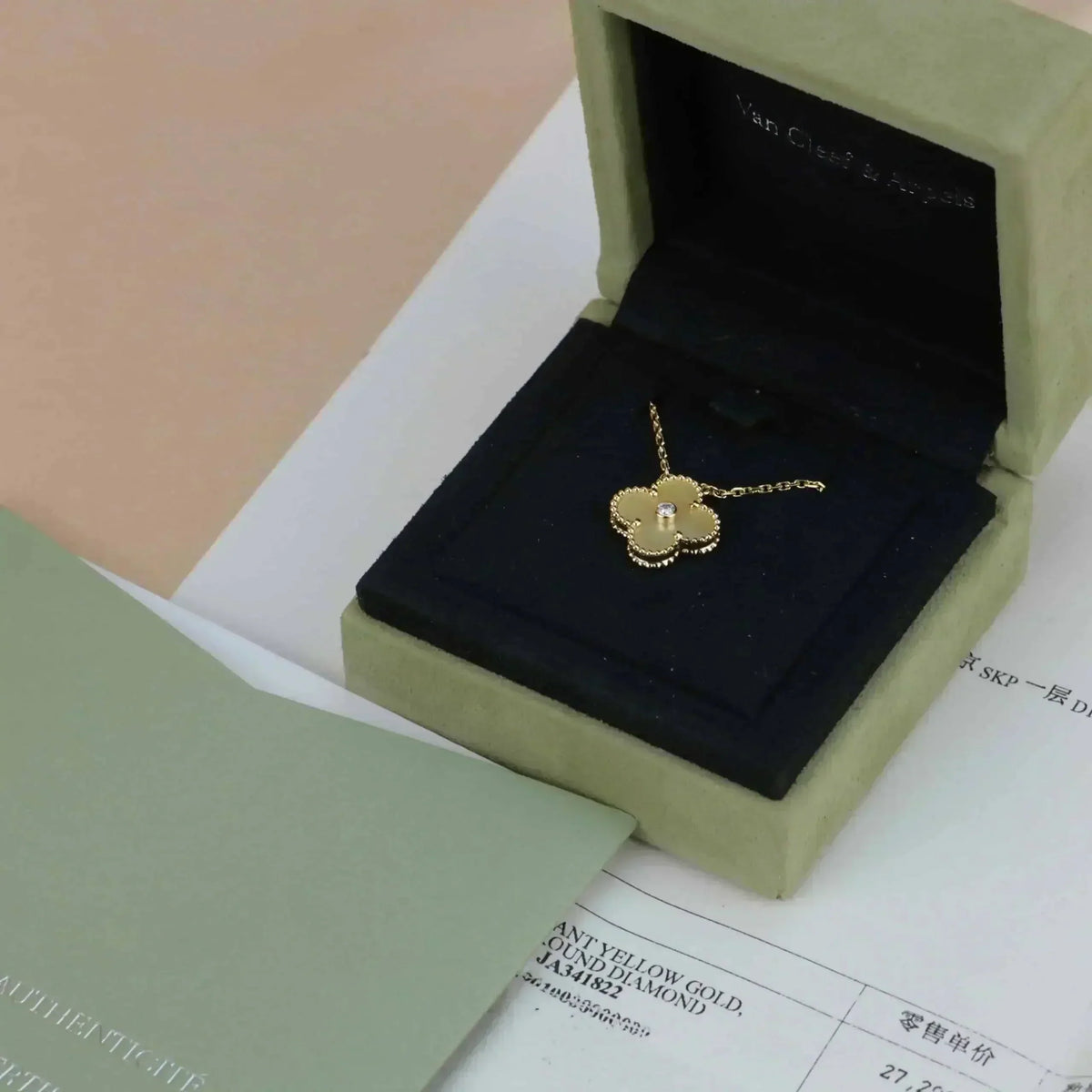 [Marins]CLOVER 15MM DIAMOND GOLD MOTHER OF PEARL NECKLACE