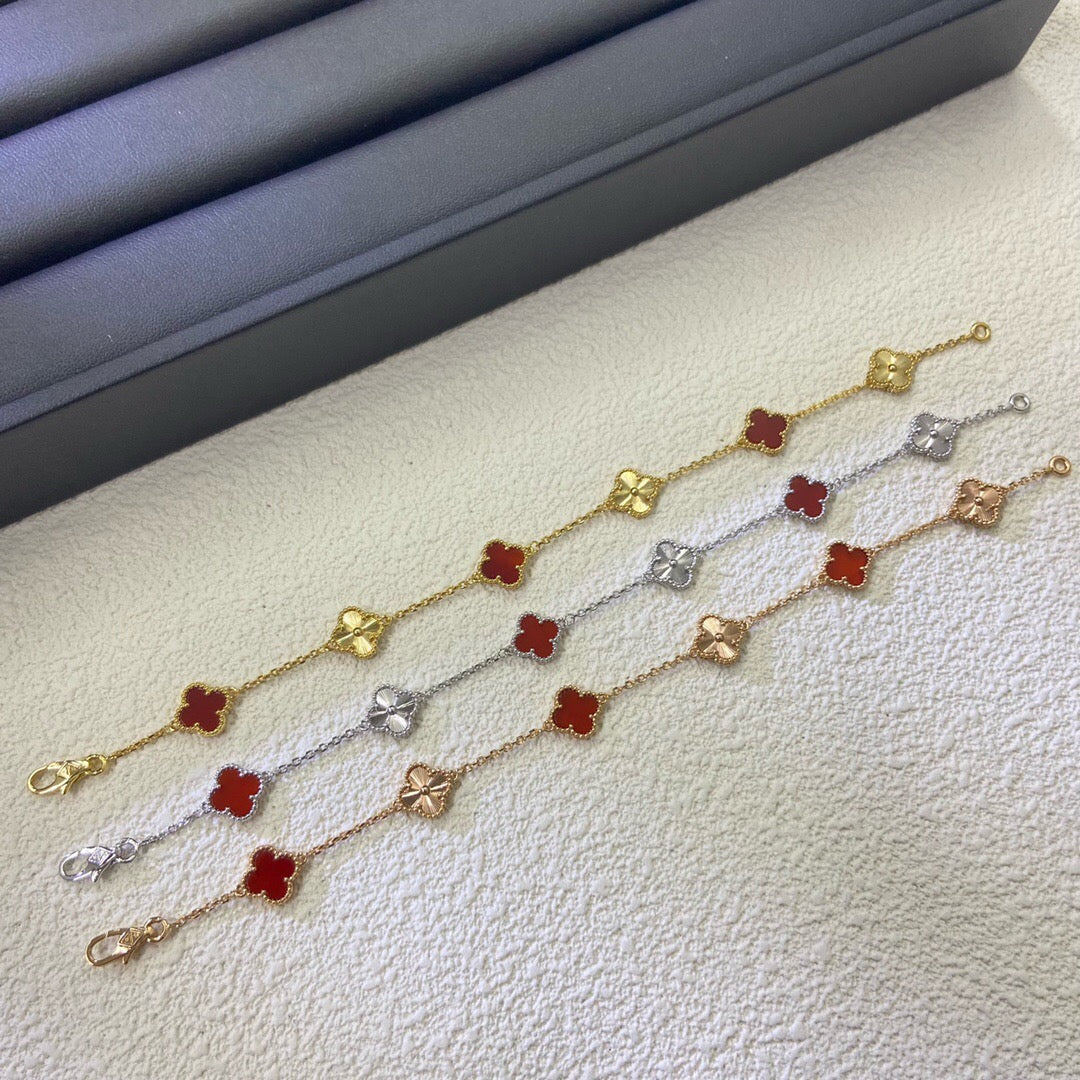 [Marins]CLOVER 6 MOTIF RED AGATE LASER BRACELET