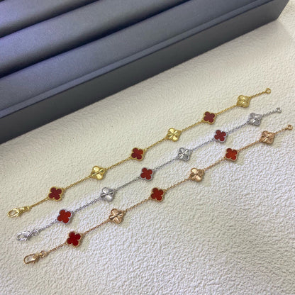 [Marins]CLOVER 6 MOTIF RED AGATE LASER BRACELET