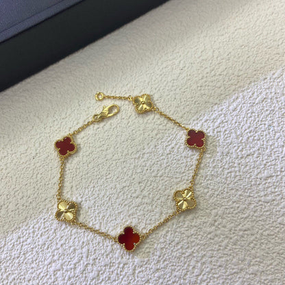 [Marins]CLOVER 6 MOTIF RED AGATE LASER BRACELET