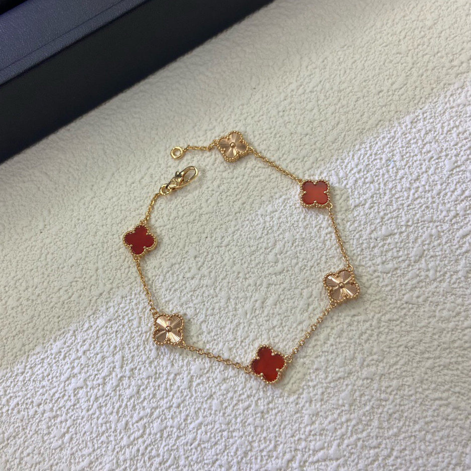 [Marins]CLOVER 6 MOTIF RED AGATE LASER BRACELET