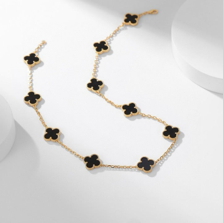 [Marins]CLOVER 10 MOTIFS ONYX NECKLACE