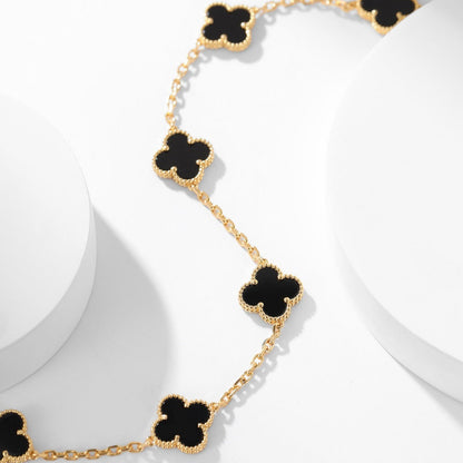 [Marins]CLOVER 10 MOTIFS ONYX NECKLACE