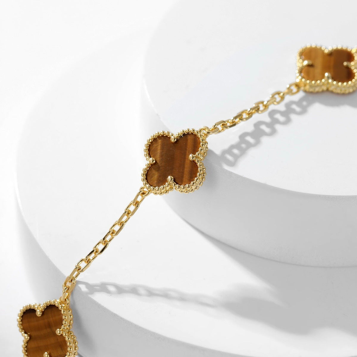 [Marins]CLOVER 10 MOTIFS TIGER EYE NECKLACE