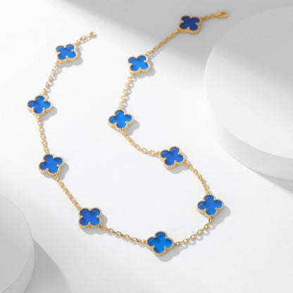 [Marins]CLOVER 10 MOTIFS BLUE AGATE NECKLACE