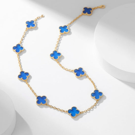 [Marins]CLOVER 10 MOTIFS BLUE AGATE NECKLACE