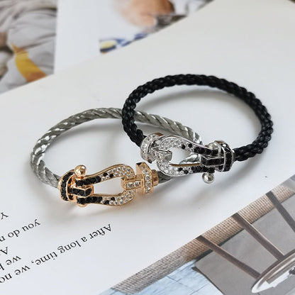 [Marins]FORCE LARGE HORSESHOE BLACK WHITE DIAMOND BRACELET SILVER