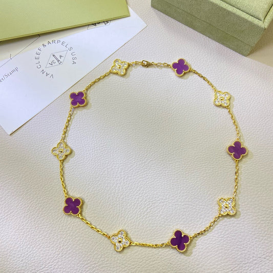 [Marins Jewelry]CLOVER 10 MOTIFS  PURPLE VIOLET DIAMOND NECKLACE