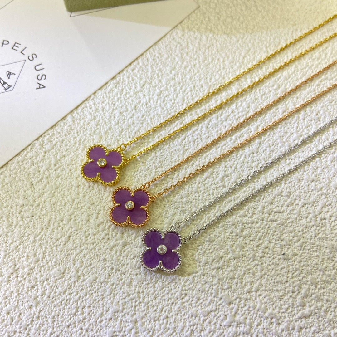 [Marins Jewelry]CLOVER 15MM DIAMOND  PURPLE VIOLET NECKLACE