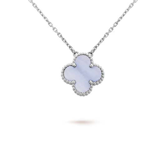 [Marins]CLOVER 15MM BLUE CHALCEDONY NECKLACE SILVER