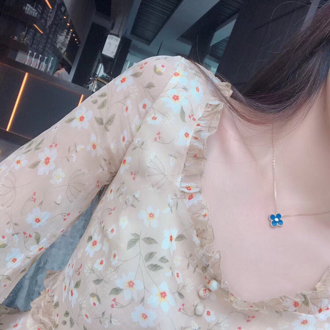[Marins]CLOVER 15MM DIAMOND AND BLUE AGATE NECKLACE