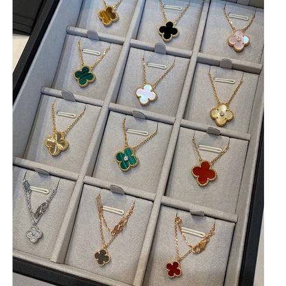 [Marins]CLOVER 15MM MALACHITE SINGLE FLOWER  NECKLACE