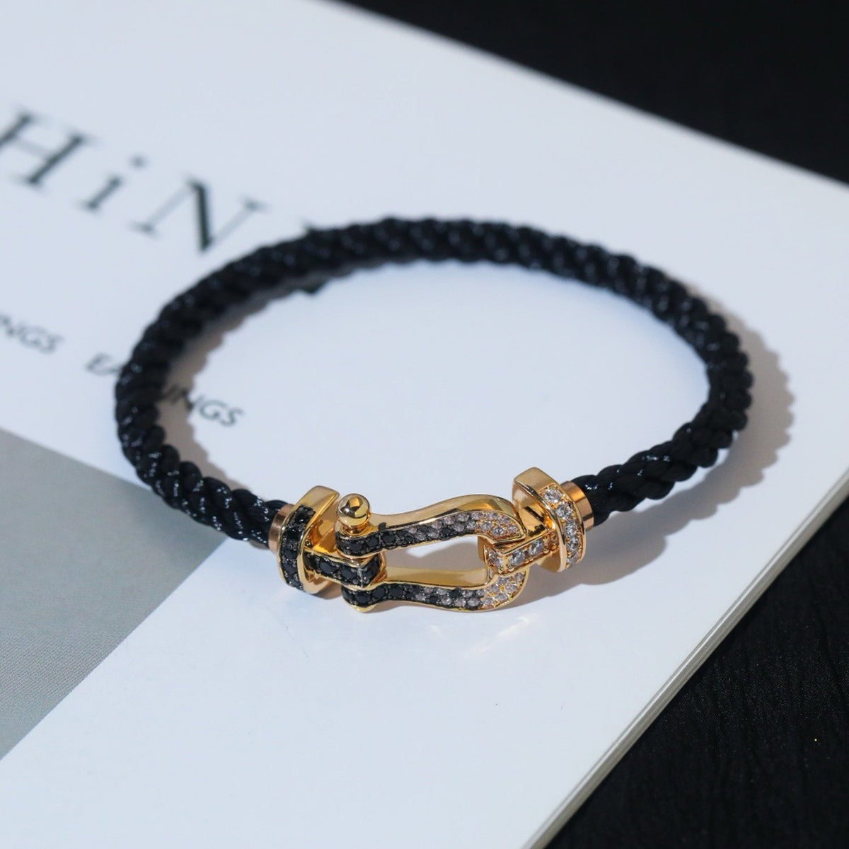 [Marins]FORCE LARGE HORSESHOE BLACK WHITE DIAMOND BRACELET ROSE GOLD