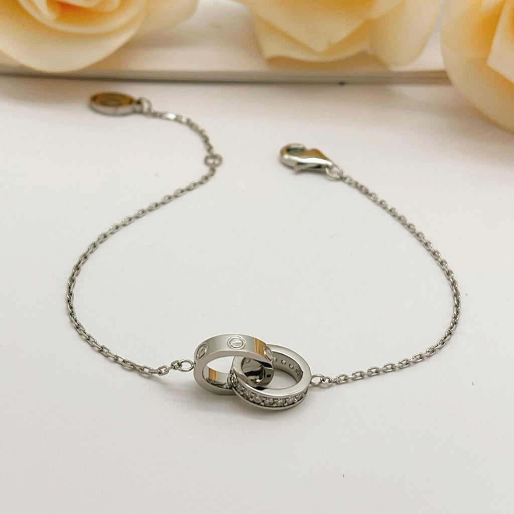 [Marins]LOVE DOUBLE RING HALF DIAMOND BRACELET