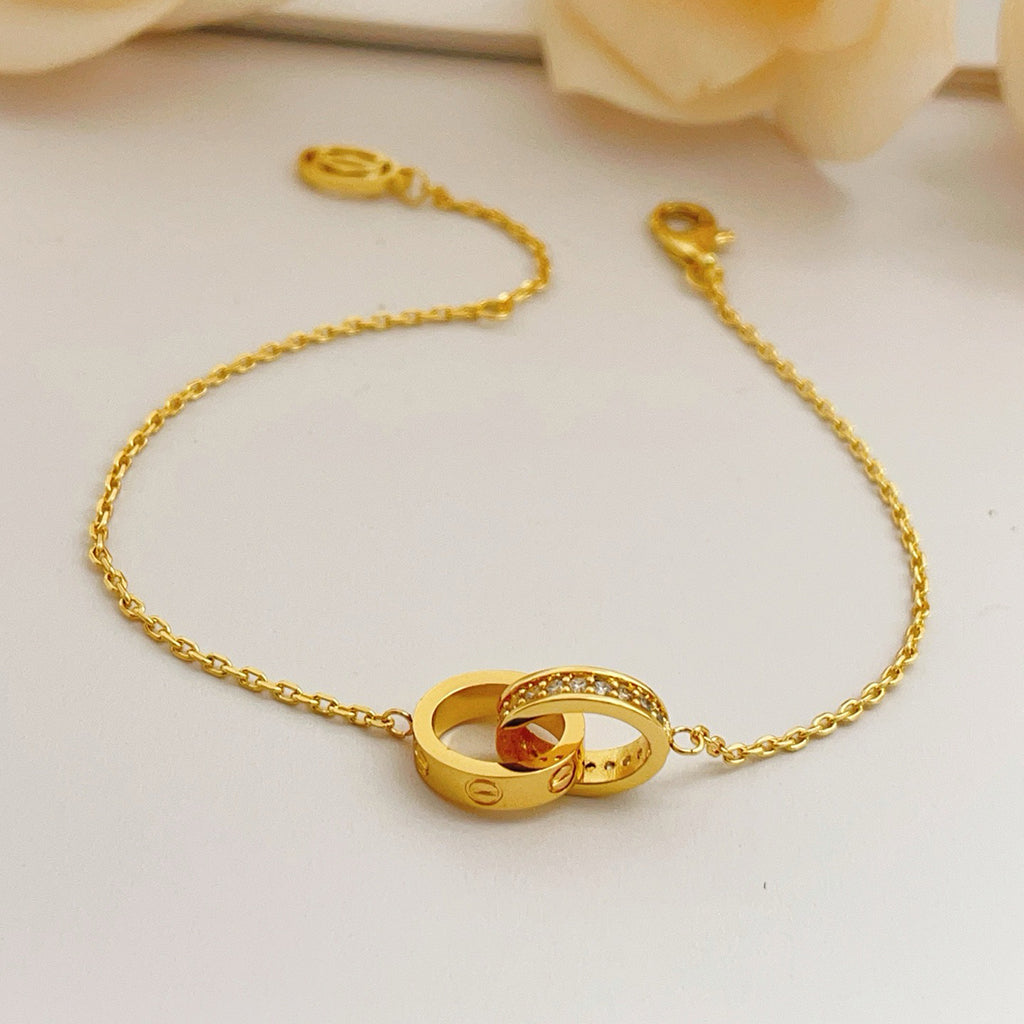 [Marins]LOVE DOUBLE RING HALF DIAMOND BRACELET