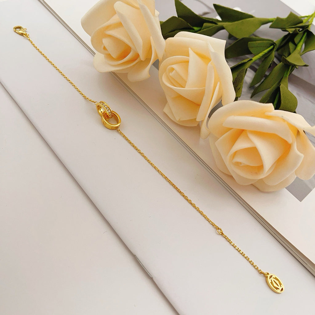 [Marins]LOVE DOUBLE RING HALF DIAMOND BRACELET