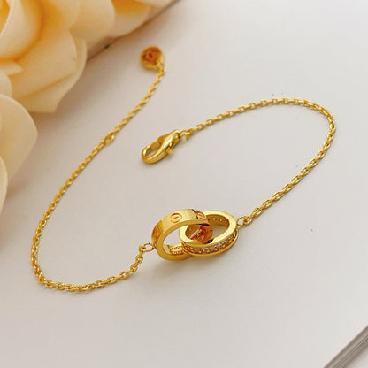 [Marins]LOVE DOUBLE RING HALF DIAMOND BRACELET