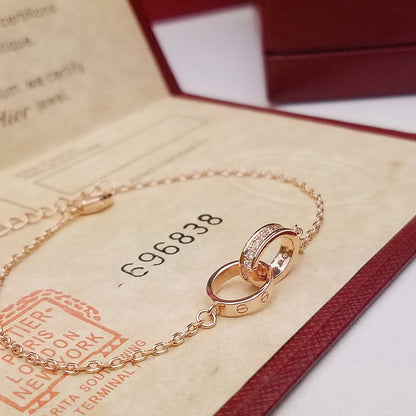 [Marins]LOVE DOUBLE RING HALF DIAMOND BRACELET