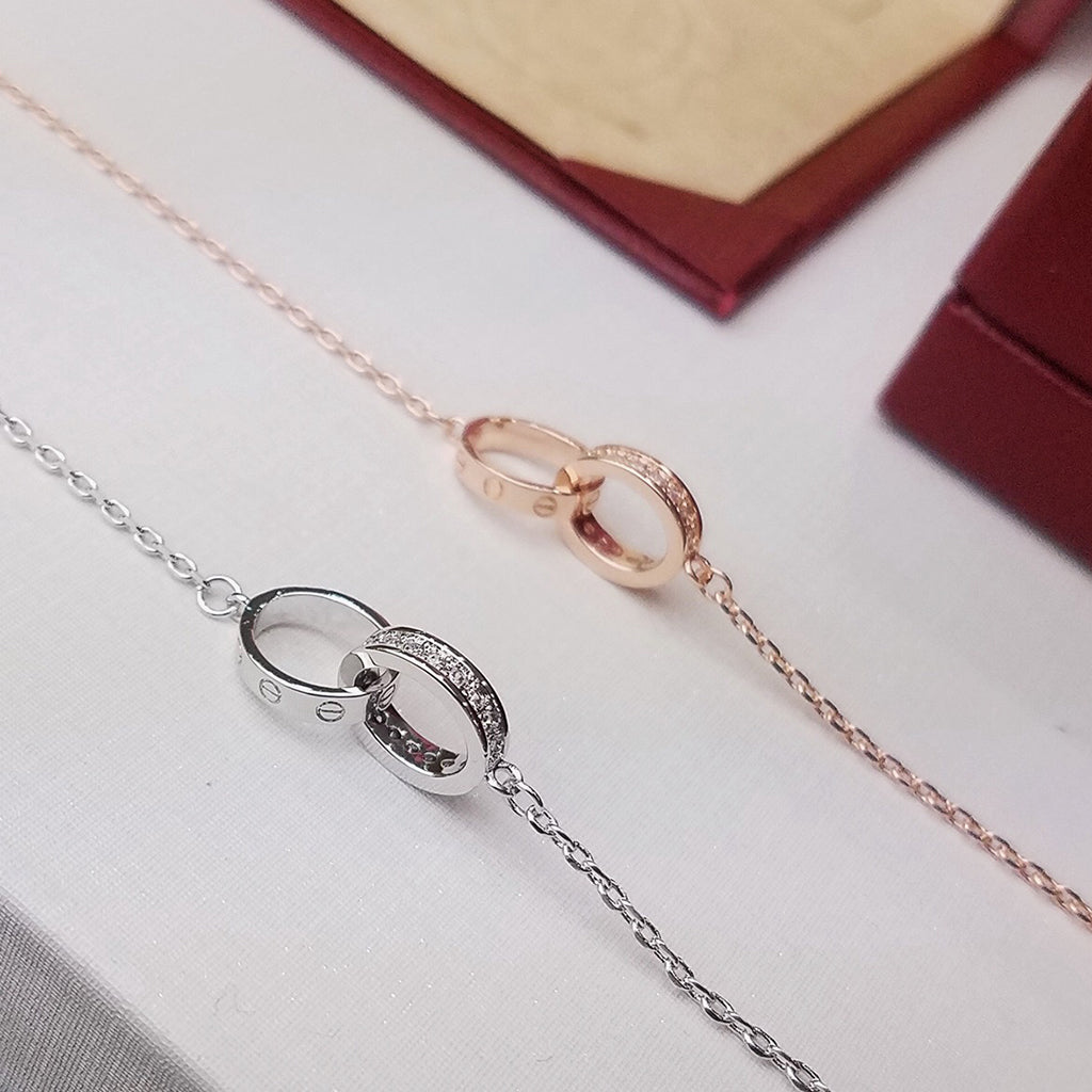 [Marins]LOVE DOUBLE RING HALF DIAMOND BRACELET