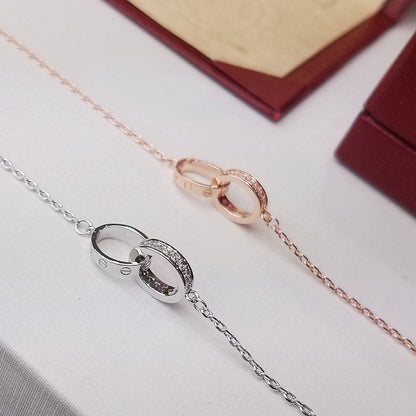 [Marins]LOVE DOUBLE RING HALF DIAMOND BRACELET