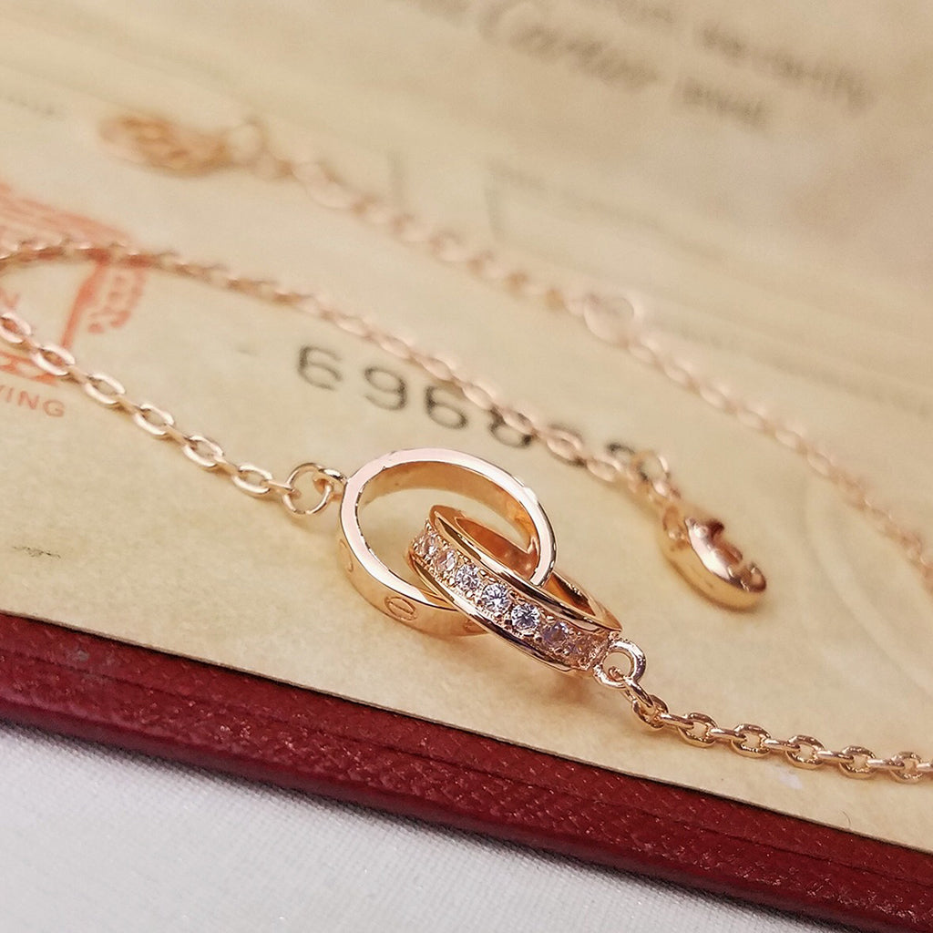 [Marins]LOVE DOUBLE RING HALF DIAMOND BRACELET