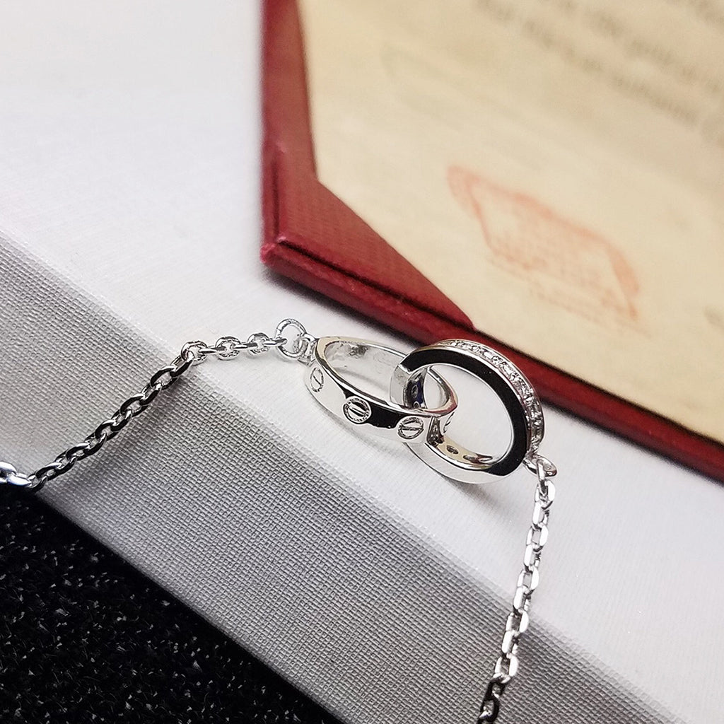 [Marins]LOVE DOUBLE RING HALF DIAMOND BRACELET