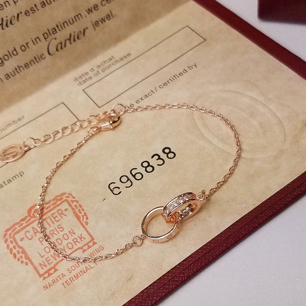 [Marins]LOVE DOUBLE RING HALF DIAMOND BRACELET