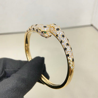 [Marins]PANTHERE DOUBLE HEADED HALF DIAMOND OPEN BRACELET