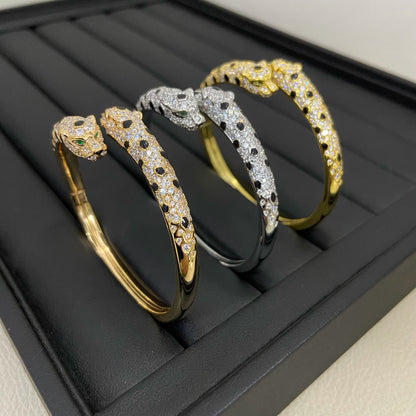 [Marins]PANTHERE DOUBLE HEADED HALF DIAMOND OPEN BRACELET