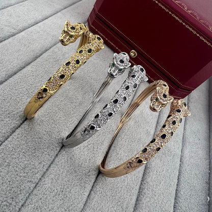 [Marins]PANTHERE DOUBLE HEADED HALF DIAMOND OPEN BRACELET
