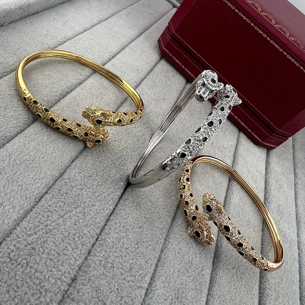 [Marins]PANTHERE DOUBLE HEADED HALF DIAMOND OPEN BRACELET