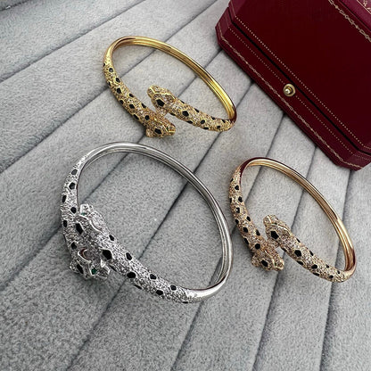 [Marins]PANTHERE DOUBLE HEADED HALF DIAMOND OPEN BRACELET