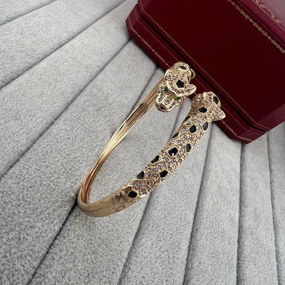 [Marins]PANTHERE DOUBLE HEADED HALF DIAMOND OPEN BRACELET
