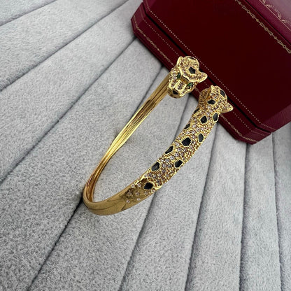 [Marins]PANTHERE DOUBLE HEADED HALF DIAMOND OPEN BRACELET