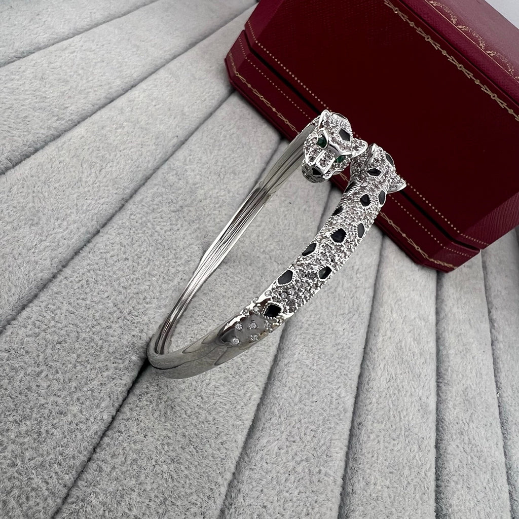 [Marins]PANTHERE DOUBLE HEADED HALF DIAMOND OPEN BRACELET
