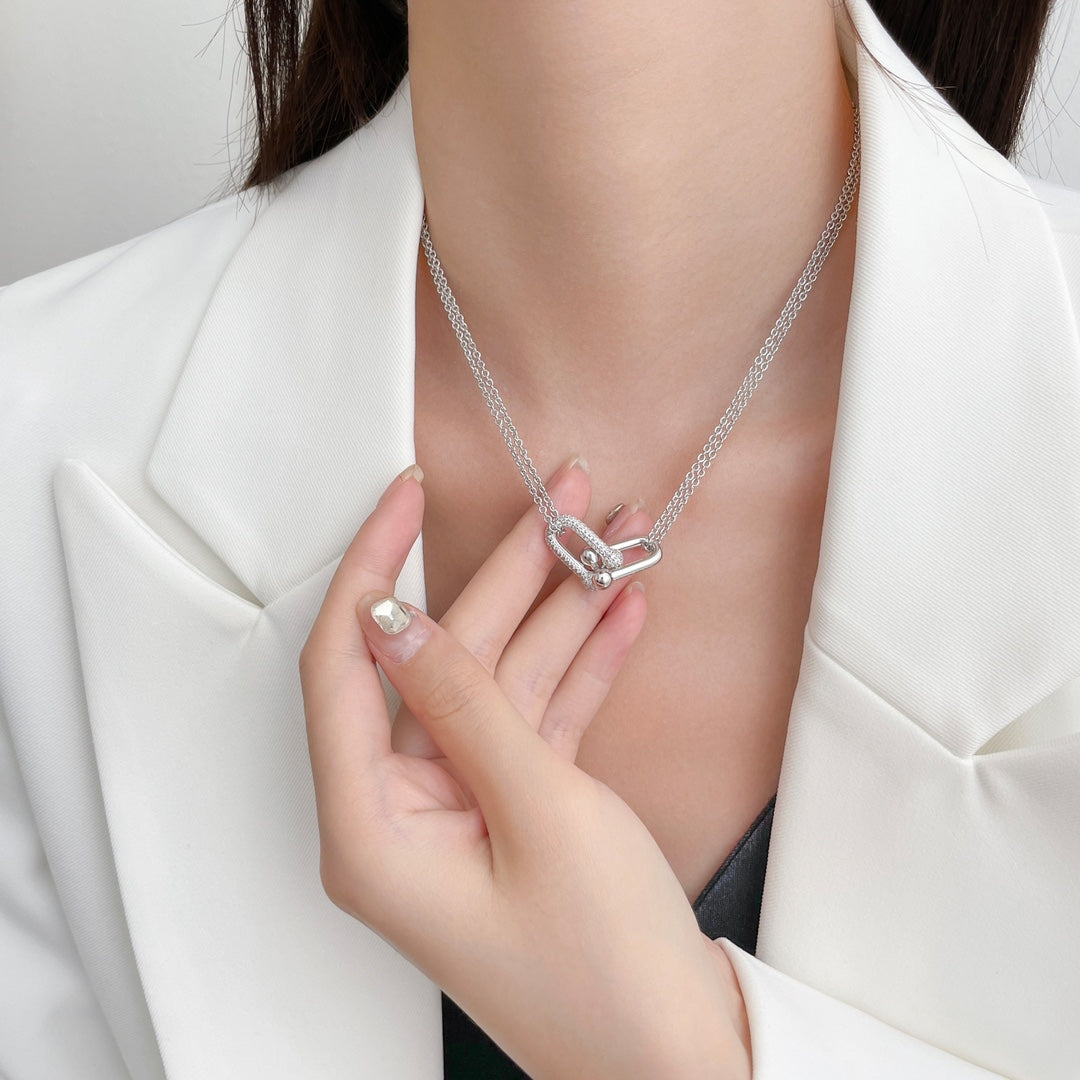 [Marins]HARDWEAR DIAMOND PEDANT DOUBLE CHAIN NECKLACE