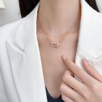 [Marins]HARDWEAR DIAMOND PEDANT DOUBLE CHAIN NECKLACE
