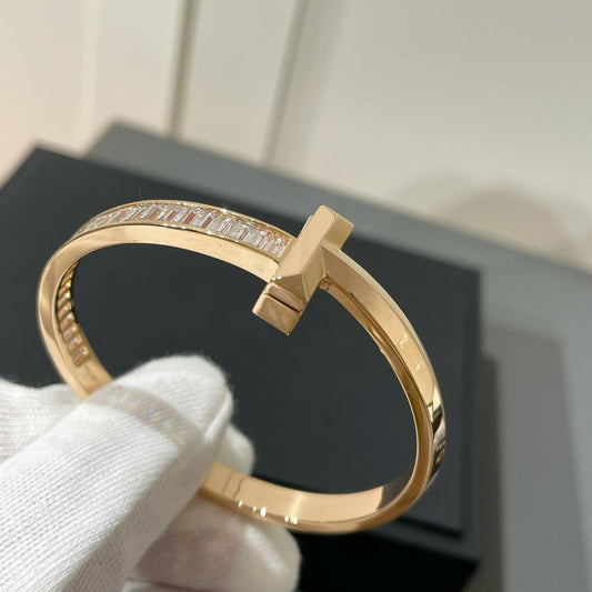 [Marins]WIDE HINGED BANGLE PINK GOLD WITH BAGUETTE DIAMONDS