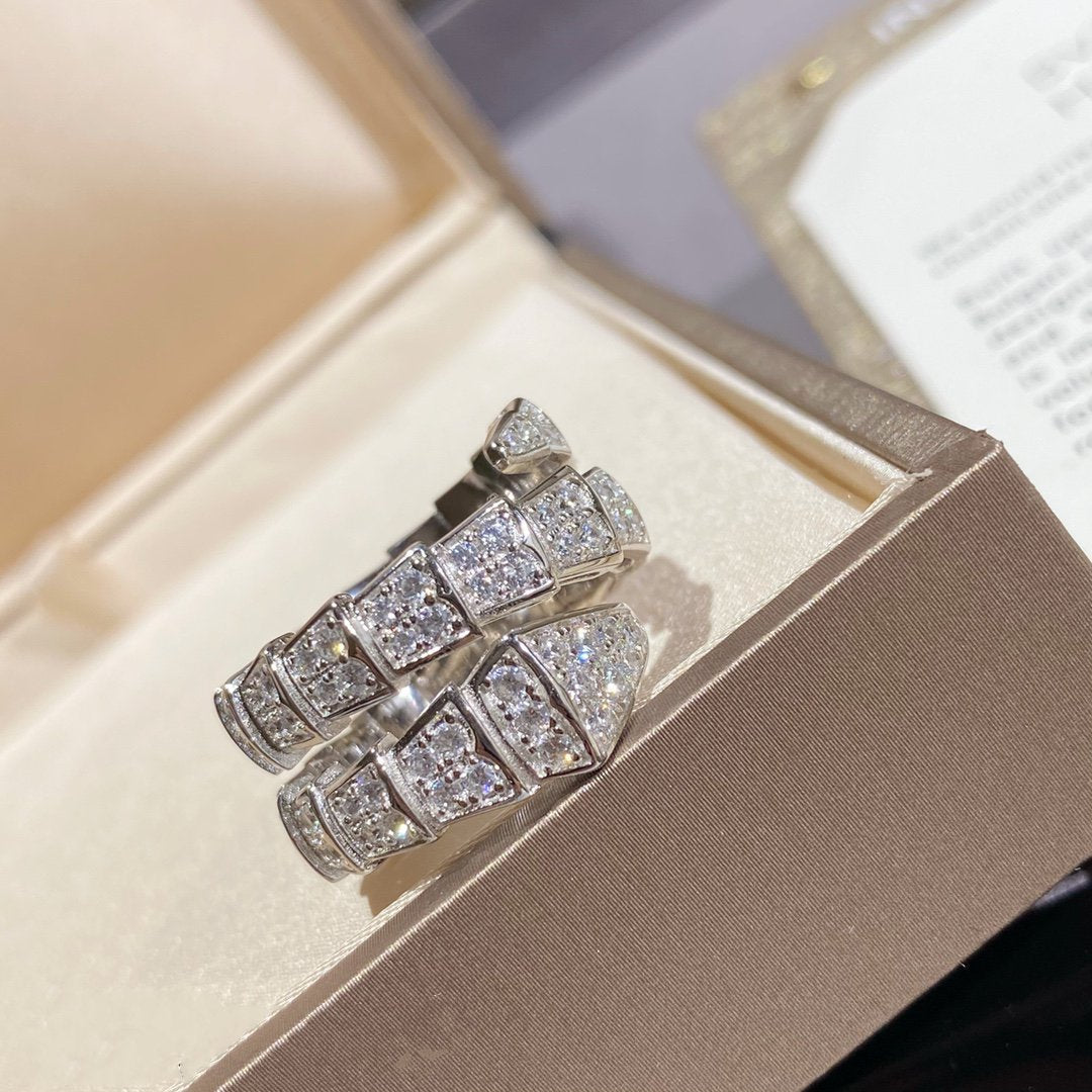 [Marins]SERPENTI DOUBLE RING SILVER DIAMOND PAVED